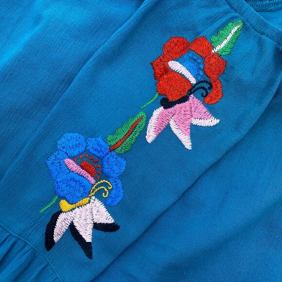 VAVA Floral Embroidered Dress Teal Blue Bell Sleeve Sz XS Beach Summer Tropical - Picture 3 of 9